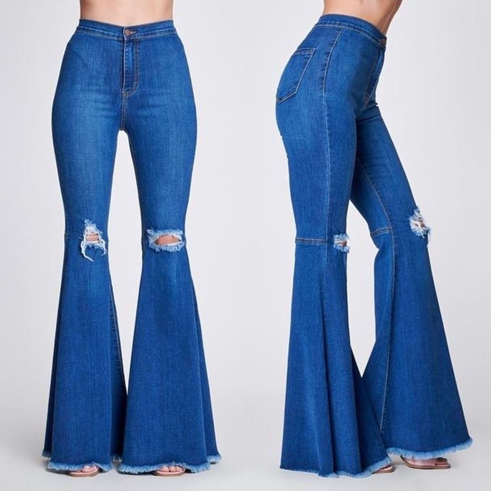 Knee Ripped Bell Bottom Jeans